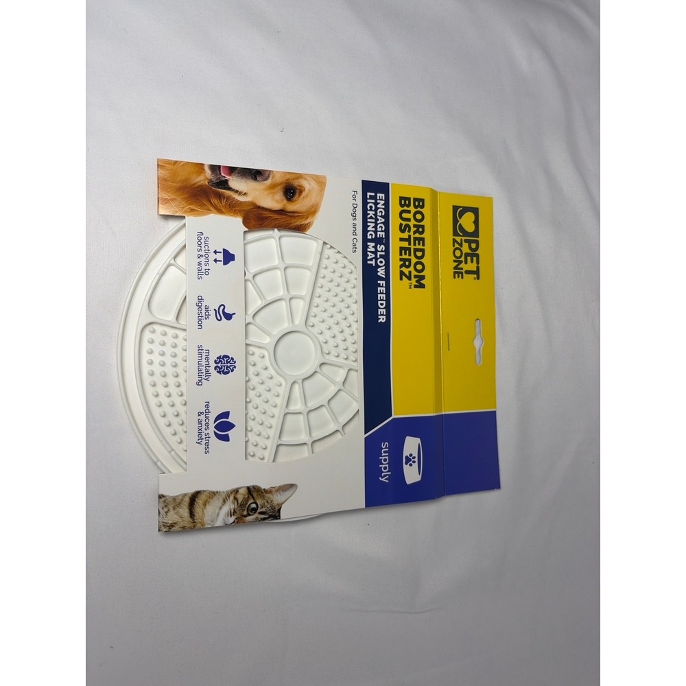 Pet Zone Boredom Busterz Engage Slow Feeder Licking Mat for Dogs and Cats White